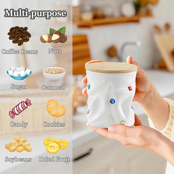 Ceramic Jar with Lid, 34oz Food Storage Jar with Airtight Seal Ceramic Lid for Sugar Tea Spice, Coffee Canister Sugar Container (White)