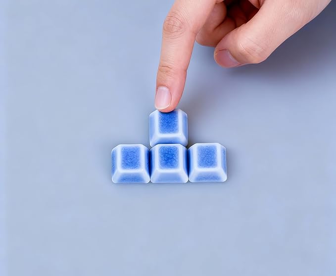 Crackle Ceramic Keycaps Set, OEM Height, Premium Artisan Upgrade for Gamers & Mechanical Keyboard Enthusiasts – Buy 4 Sets Get 1 Free (Blank/Blue)