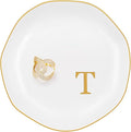 Ceramic Jewelry Tray, Personalized Initial Ring Dish, Elegant Trinket Tray for Rings Earrings Bracelet Necklaces, White Decorative Jewelry Holder for Women Vanity, 4.5 Inch, Letter T