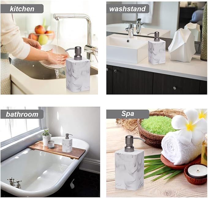 White Marble Style Hand Soap Dispenser, Refillable Liquid Decorative Soap Dispenser for Bathroom Countertop and Kitchen (14.5 Oz)