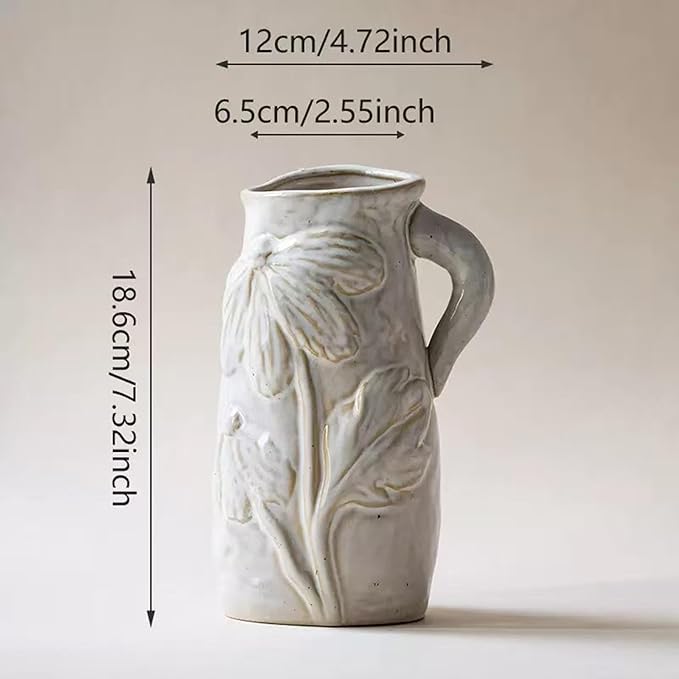 Small Ceramic Vase for Flowers - Handmade Decorative Pitchers Vase,Modern Boho Ins Style Decorative Vase for Fresh or Dried Flowers,Unique Cute Decor Small Vase for Home Decor