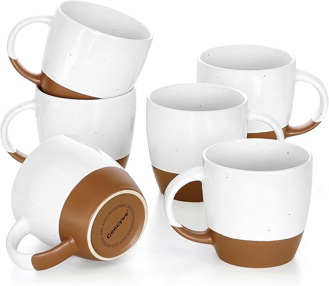 White Ceramic Coffee Mugs Set of 6 (Large),18 oz Coffee Cups with Handle, Latte Mug, Big Mug for Women, Men, Great for Tea Hot Chocolate, Microwave Safe, Modern, Unique Style for Any Kitchen