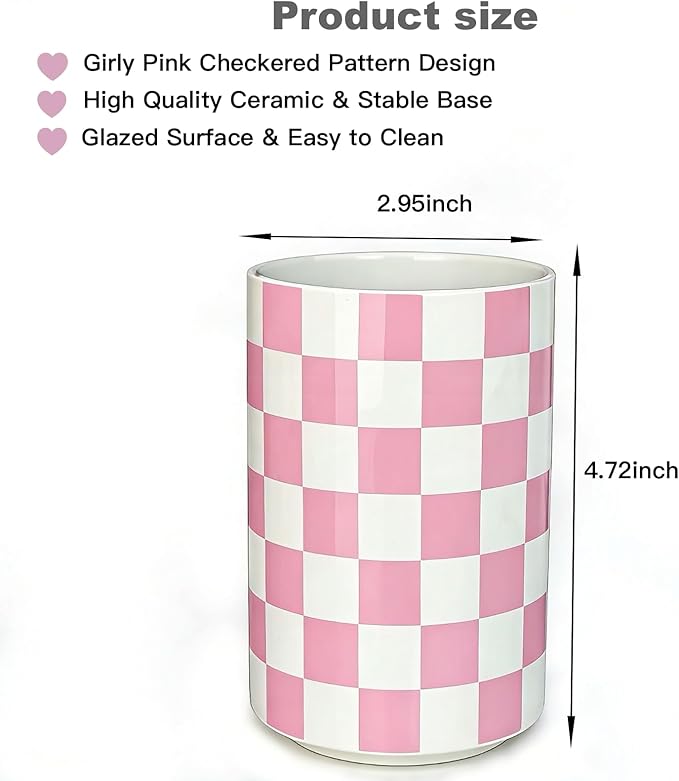 Ceramic Toothbrush Holder, Pink Toothbrush Holders for Bathrooms, Modern Cute Girly Tooth Brush Tumbler, Toothbrushes Toothpaste Cup for Bath Countertop Storage, Girls Bathroom Decor