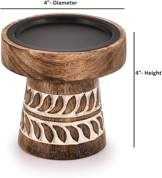 Kimona Candlestick Holders Round Turned Candle Holders for Candles Farmhouse Decorative Candelabras for Table Centerpiece & Home Décor (4" x 4" x 4")