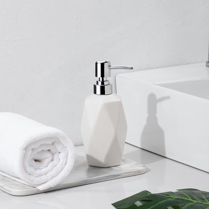 Soap Dispenser, 13.5oz Ceramic Soap Dispenser Bathroom for Kitchen & Bathroom (White)