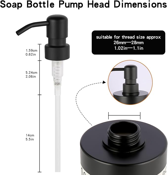 Stainless Steel Black Soap Dispenser Pump,28MM Soap Pump Replacement for Sanitizer, Lotion, Shampoo, Conditioner (2 Pack)