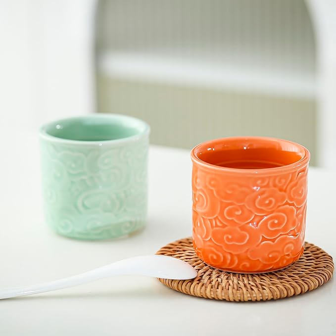 Ceramic Espresso Cups Set of 4-3oz Demitasse Cups for Coffee & Tea, No Handles, Durable & Dishwasher Safe (lawngreen, 4)