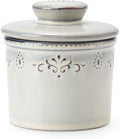 XELA Ceramic Butter Dish - French Butter Crock With Water Line - Keeps Your Butter Fresh and Spreadable - Light Gray