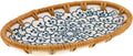 Rattan Ceramic Tray, Oval Fruit/Bread/Cookie/Jewelry Small Storage Porcelain Serving Plate, Vintage Decorative Display Plate for Coffee Table Home Decor Wedding Party Gift （Cyan Cloud）