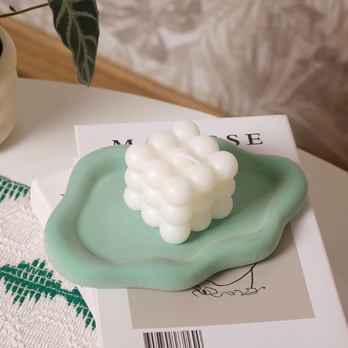 Jewelry Dish Trinket Tray for Women, Ring Dish Holder, Unique Cloud Shape Ceramic Plate Cute Things Vanity Aesthetic Room Decor Mother's Day Birthday (Flocked Green)