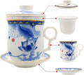 Porcelain Tea Cup with Infuser Lid and Saucer Sets - Chinese Jingdezhen Ceramics Coffee Mug Teacup Loose Leaf Tea Brewing System for Home Office