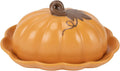 Nat & Jules Pumpkin Shaped 8 x 6 Inch Ceramic Scalloped Covered Lid Butter Dish: Perfect for decorating table settings for Thanksgiving, Halloween & Indoor Fall Décor, Orange