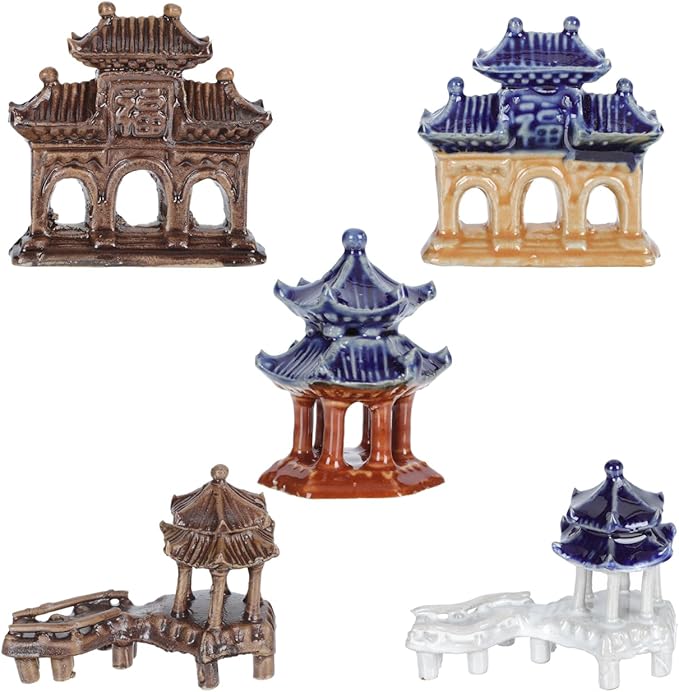 DOITOOL 5PCS Mini Pagoda Garden Statue, Miniature Japanese Style Bonsai Figurines Miniature Asian Decor Mini Zen Garden Accessories Micro Landscape Decoration Fish Tank Aquarium Ornament