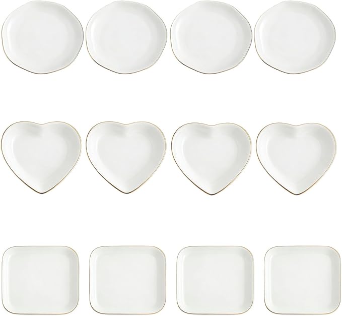 12 Pcs Ceramic Jewelry Tray Set, 4.5in Ring Dish Trinket Dish Organizer, Decorative Soap Dish Vanity Tray for Women Wedding Bridesmaid Birthday Gifts