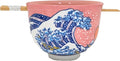 Urban Tokyo Handpainted Ceramic Glazed Japanese Ramen Udon Noodle Rice Bowl With Chopsticks 20 fl oz 5 inch Diameter Bowl Sets Color Box Packaging (Sunset Wave)