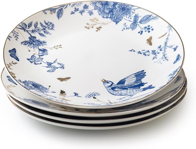 Porcelain Floral Plates 10 Inch Ceramic Salad Plates Kitchen Plates Set of 4 Blue and White Dinner Plates, Pasta Plate for Appetizer, Dessert,Party,Housewarming,Gift