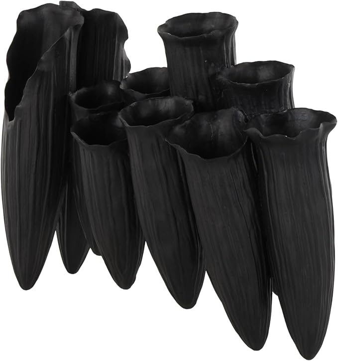 Deco 79 Ceramic Abstract Decorative Vase Floral Inspired 10 Openings Centerpiece Vase with Linear Grooves, Flower Vase for Home Decoration 13" x 5" x 11", Black