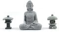 Buddha Statue and 2 Japanese Lantern Pagoda Statues - Zen Garden Accessories for Home and Mini Meditation Decor