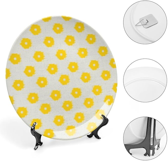 China Plates Yellow Timur Weave in Background Personalized Decor for Club Home Festival Art Decoration Wall Decorative Plate Unique Art with Stand, Multi Sizes by Choosing, Gifts for Men Women