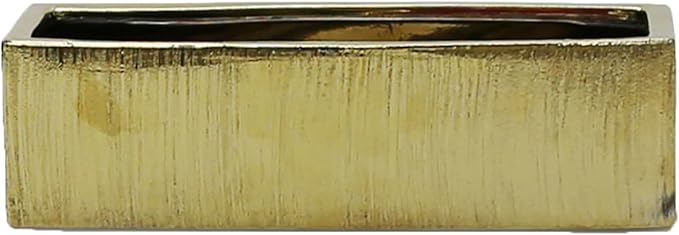 WGVI Long Rectangle Ceramic Planter Vase in Gold Etched 14" x 4" x 4"H, Rectangular Box Block Terrarium Pot, Flower Arrangement, Tabletop Centerpiece, Home Decor Organization Container, 4 Pcs.