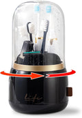 Toothbrush Holders for Bathrooms, Rotating 7 Slots Electric Toothbrush Holders with Cover, Countertop Toothpaste Organizers (Black)