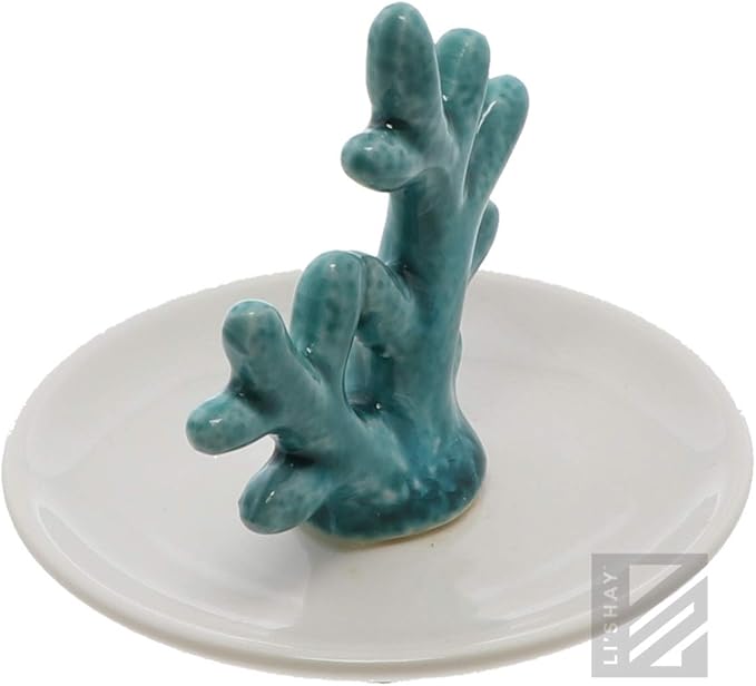 Li'Shay Ceramic Ring Tray Holder Small Figurine Jewelry Trinket Tray - Coral Reef