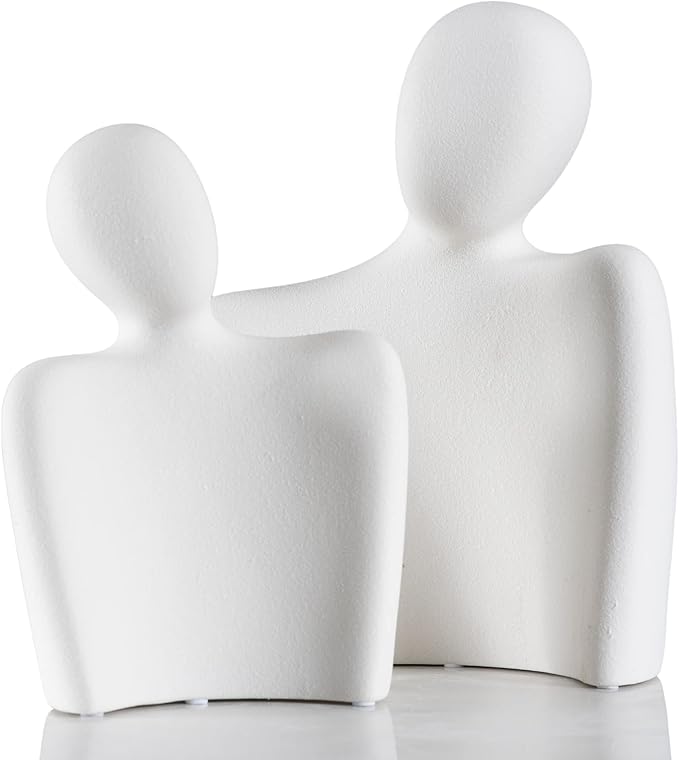 BUTILIVEEN Couple Sculptures Boho Decor, Aesthetic Statues for Coffee Table, Nightstand and Shelf, Minimalist Ceramic Art, Large, White