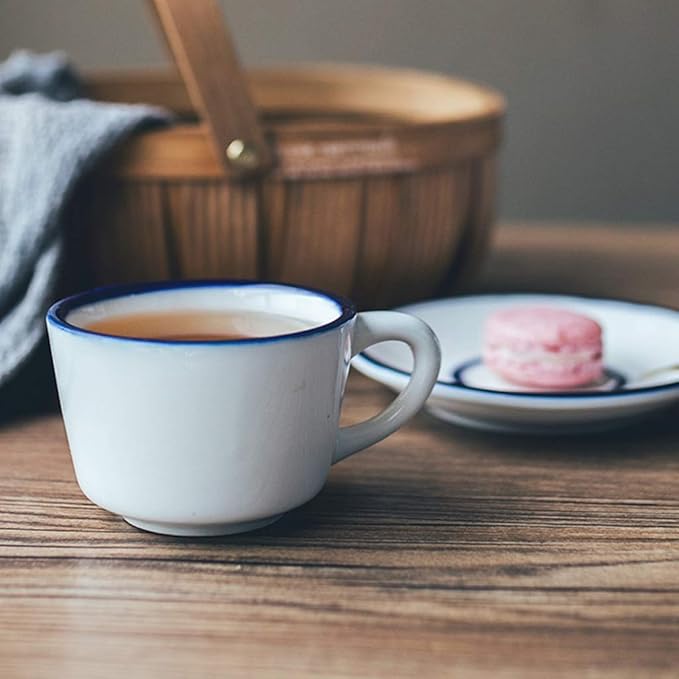 Coffee Cup Retro Smooth Coffee Cup,Handmade Ceramic Tea Cup,Drinking Glass,Simple Saucers Set,Asian Style,Nice, White 7.85Oz Tea Cup，