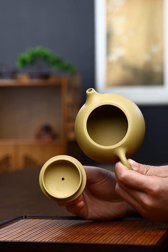 Xishi Teapot 15oz Chinese Zisha Clay Pot Ceramics Purple Sand Mud Kungfu Tea Set Kettle 9 Hole Filter (Yellow 450ml)
