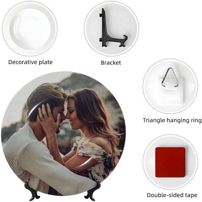 Custom Photo Ceramic Decorative Plate, Wobble-Plate Dishes with Display Stand, Handmade Ceramic Ornament, for Wall Hanging Living Room Bathroom Decor Gift, Pink-8 In