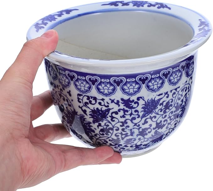 DOITOOL Blue and White Porcelain Plant pots with Drainage Holes and Drainage Tray for Indoor and Outdoor Plants, Ceramic Flower Pots