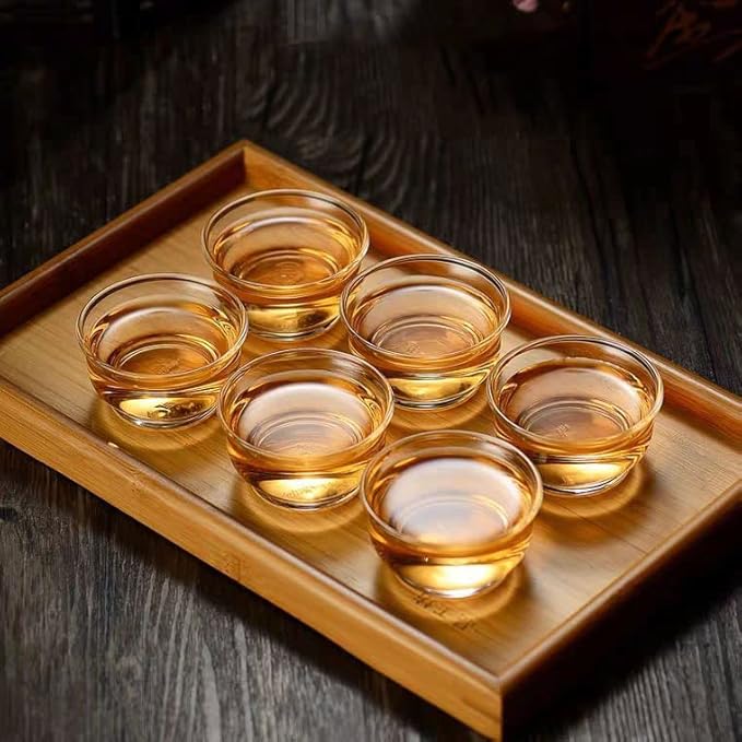 Chinese Tea Tasting Cup Set of 6, Small Glass Kung Fu Teacup, Mini Water Tumbler for Green, Oolong, Pu'er