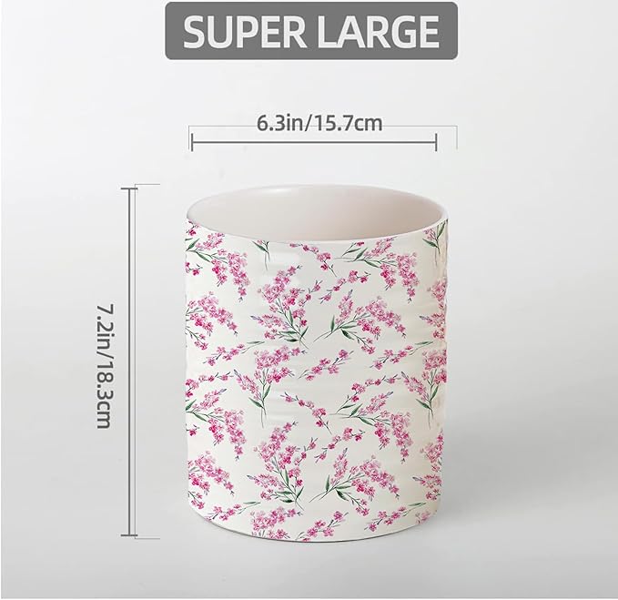 Kitchen Utensil Holder,7.2-inch Extra Large Sturdy Ceramic Cherry Floral Pattern Utensil Crock,Cooking Utensil Organizer for Kitchen Counter Decor,Storage Caddy Farmhouse Gift Pink Blossom