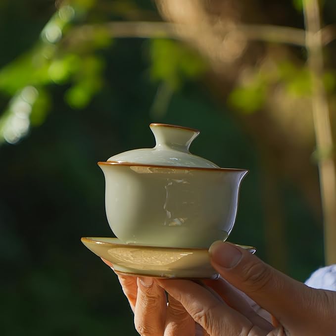 Luxury Gaiwan Tea Set Gift for Tea Lovers – Hand-Signed Handmade Longquan Celadon Gaiwan with Lid and Saucer, Premium Gongfu Tea Cup, Tea Ceremony Wedding Housewarming Gift
