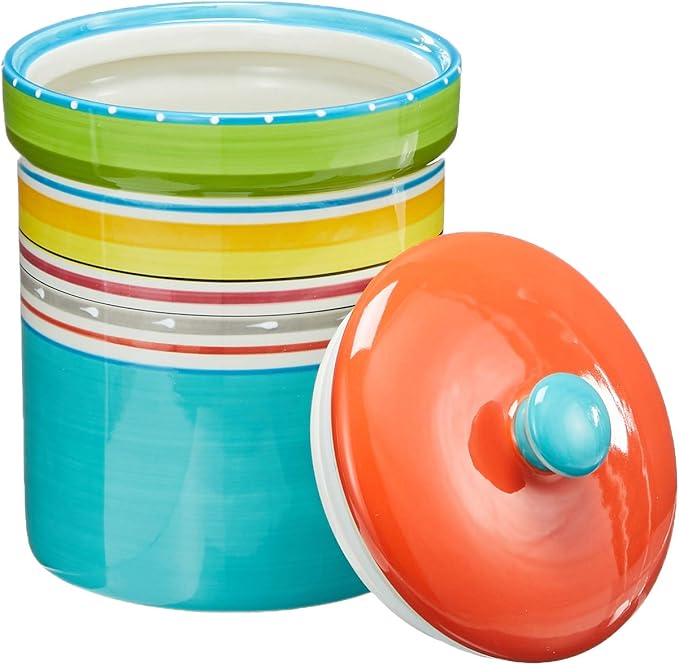 Mariachi 4-Piece Ceramic Kitchen Canister Set – Airtight Colorful Striped Storage Jars with Lids, 24 to 128 oz for Flour, Sugar, Coffee, Snacks & Pantry Organization, Fiesta-Inspired Décor