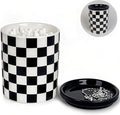 Q tip Holder, Qtip Dispenser with Lid, Cotton Swab Ball Holder Container for Bathroom, Q-tip Canisters/Apothecary Jar for Countertop Organizer, Modern Checkered Bathrooms Decor,Black and White Ceramic