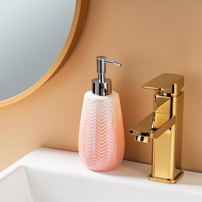 Pink Soap Dispenser with Pump, 12 Oz Lotion Dispenser, Wavy Design Dispenser Refillable Liquid Hand Soap Dispenser for Bathroom and Kitchen.