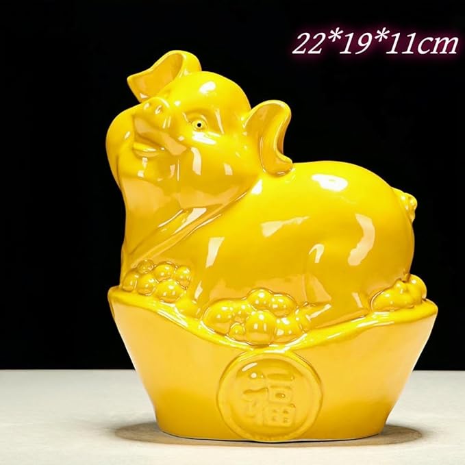 Chinese Style Sculpture Ceramic Sculpture Cute Golden Pig Home Living Room Tv Cabinet Decoration Ornaments Ingot Yellow