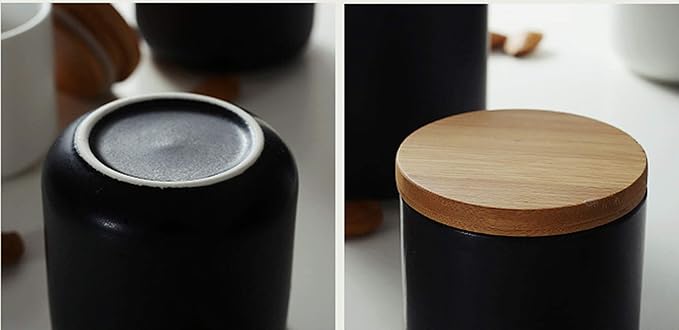 Ceramic Pure Color Sugar Bowl Spice Jar Storage Pot with Wooden Lid,25oz