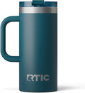 RTIC 16oz Road Trip Travel Mug with Lid and Handle, Ceramic Lined, Insulated, Stainless Steel, Metal, Double Wall Vacuum-Insulation, Portable Coffee, Tea Cup for Hot and Cold Drink, Marine