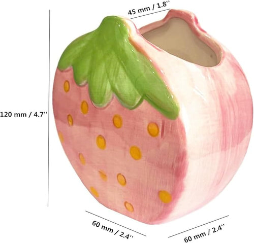 1 PC Ceramic Strawberry Makeup Holder Makeup Organizer Pen Holder Desktop Organizer (Pink)
