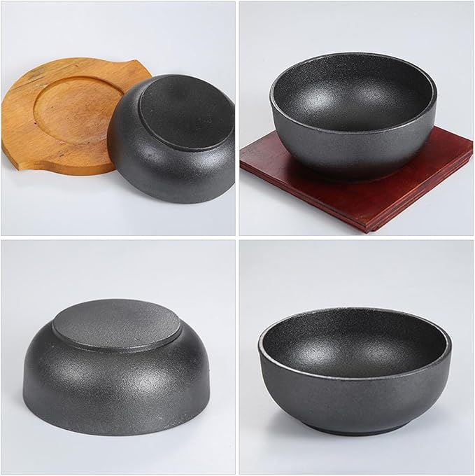 Cast Iron Bibimbap Bowl Korean Style Stone Pot Multi-Function Food Serving Bowl for Daily Use Portable Reusable Compatible with Induction Cookers