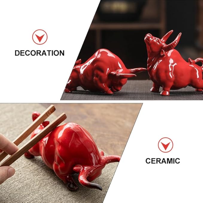 VOSAREA Household Decor Chinese Zodiac Ox Figurine Bull Statue Ceramic Feng Shui Sculpture Desktop Decor for Wealth Prosperity Home Decor