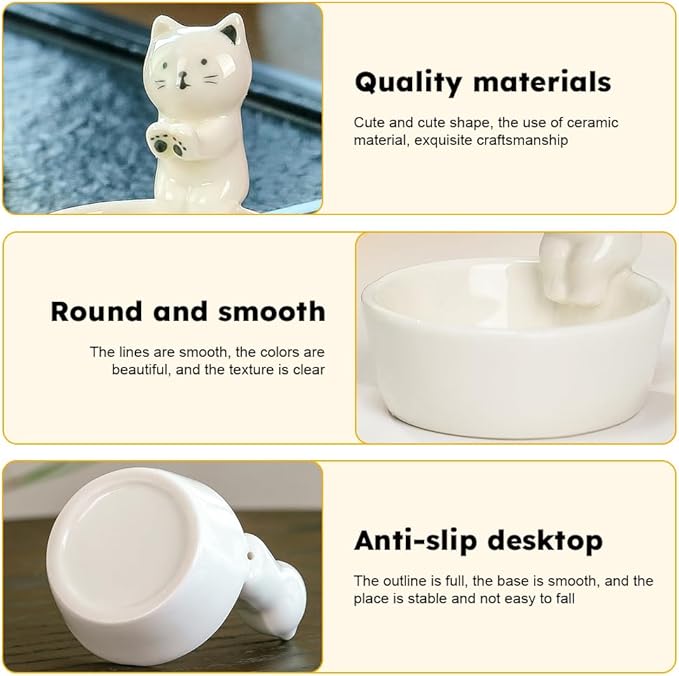 Kitten Candle Holder, Cute Cartoon Cat Candlestick Handmade Scented Candle Sticks Holder Decor Cat Lover Gifts Ca-t Home Decor Candlestick (Not Included Candles)(Color:White)