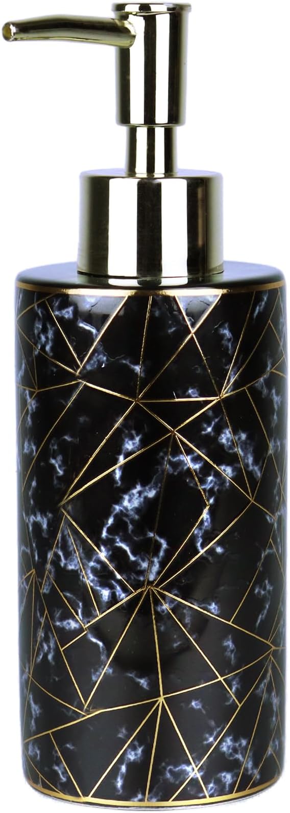 Ceramic Soap Dispenser for Bathroom & Kitchen, Marble Pattern & Gold Thread Decoration - Refillable Liquid Soap Bottle for Hotel (10oz, Black)