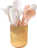 Utensil Holder, Ceramic Kitchen Gold Utensil Holder for Countertop,Cooking Utensil Crocks for Kitchen Counter 5.1 W x 6.6 H inches（stripes）