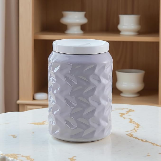 Ceramic Jar with Lid, 34oz Food Storage Jar with Airtight Seal Ceramic Lid for Sugar Tea Spice, Coffee Canister Sugar Container (Gray)