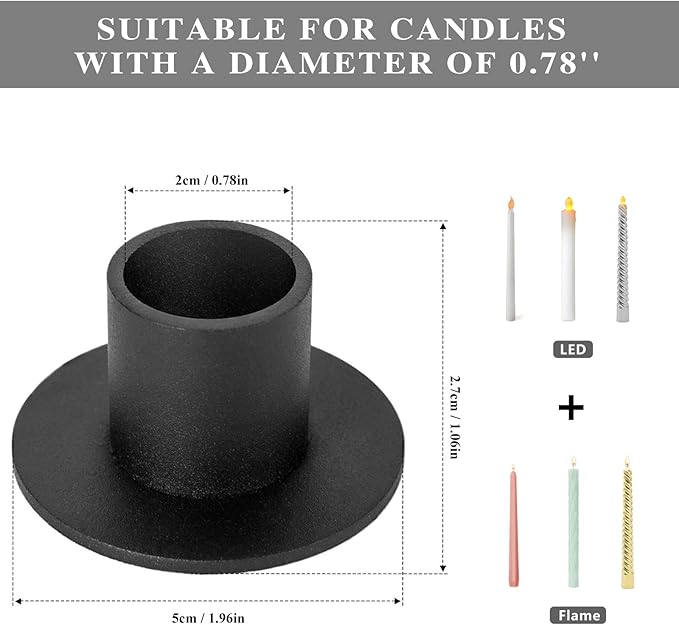 Matte Black Candle Holder Set of 8 for Taper & Led Candles Decorative Candlestick Holders for Wedding Dinning Party Decor Anniversary Housewarming Gift for Women Men
