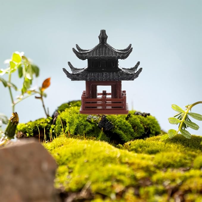 Milisten Mini Pagoda Statue, Miniature Hexagon Pavilion Figurine Ceramic Flower Vase Landscape Asian Zen Garden Fairy Garden Aquarium Dollhouse Decor