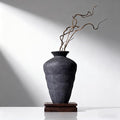 Wabi Sabi Ceramic Vase 9.1 Inch, Rustic Pottery Vase for Home Decor, Organic Textured Charcoal Black Vase for Pampas Grass, Coffee Table Shelf Farmhouse Decor